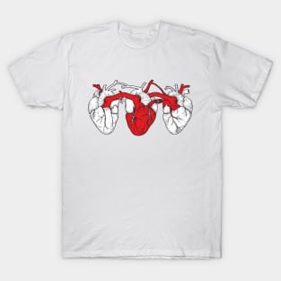 Triple Heart. White Red White T-Shirt